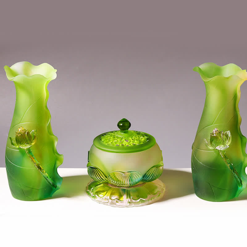 Handgefertigtes Liuli Feng Shui Lotus Kristall Kunstwerk