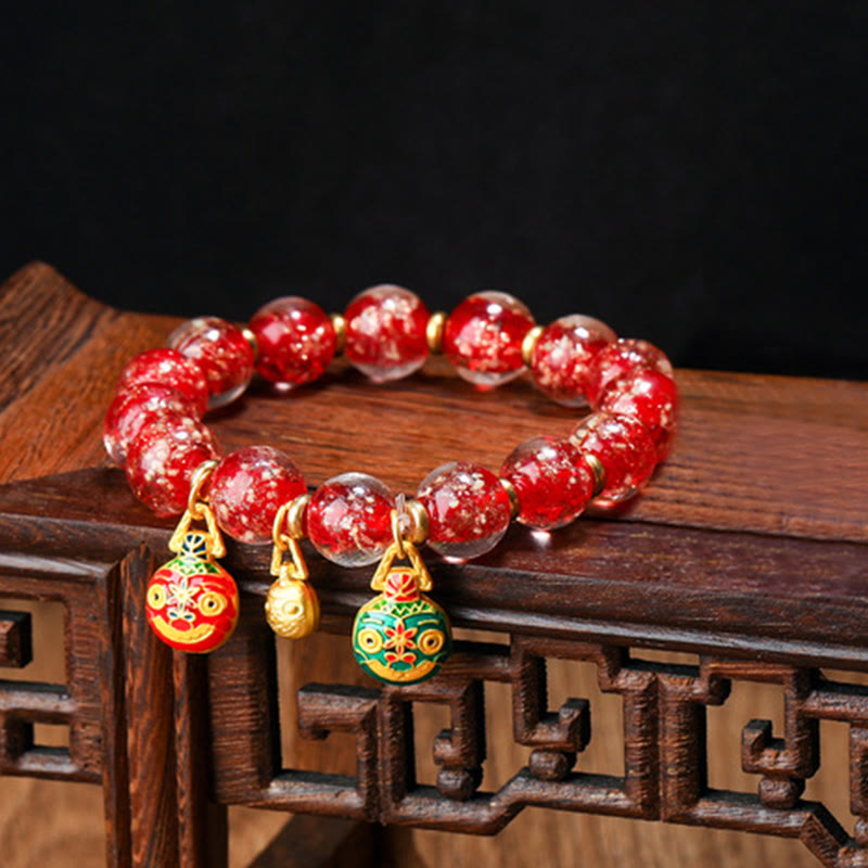 Gold Swallowing Beast Luminous Liuli Glass 12mm Bracelet