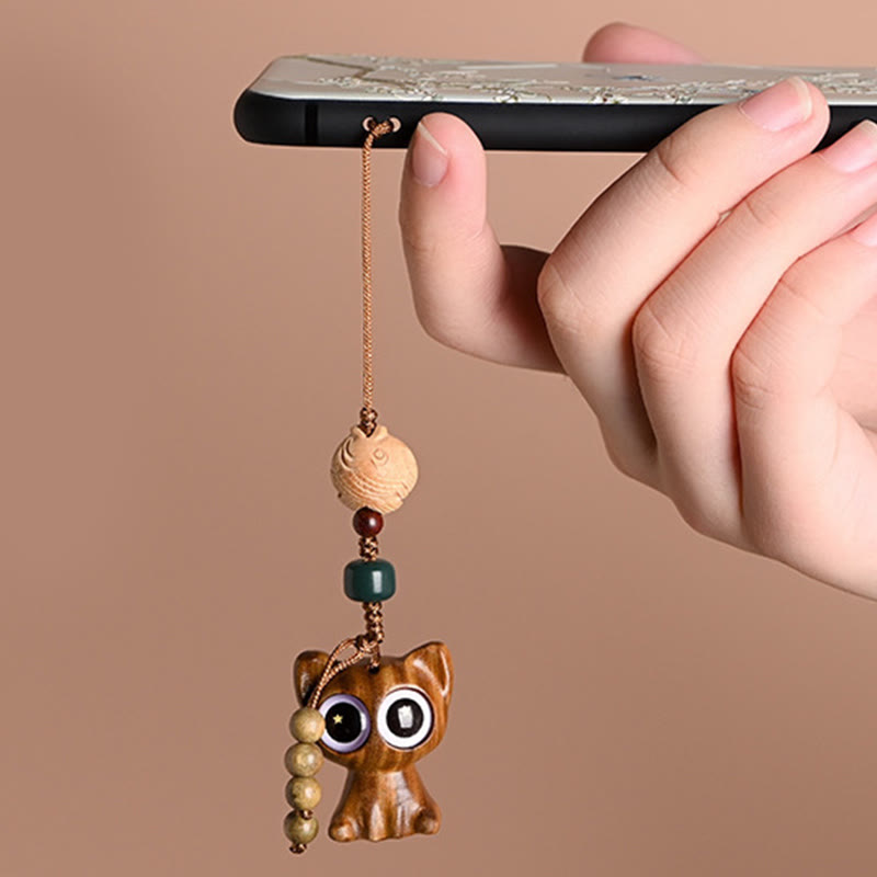 Grüne Sandelholz Koi Fisch Glückskatze Schlüsselanhänger Dekoration