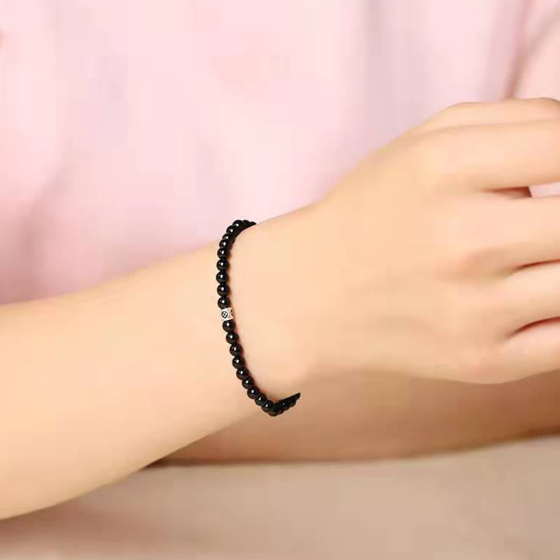 6 mm Reinigungsarmband aus schwarzem Obsidian und Rauchquarz