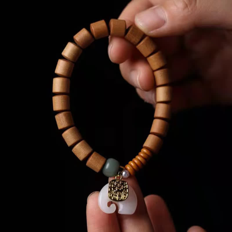 Sandalwood Jade Elephant Protection Bracelet 8mm Beads