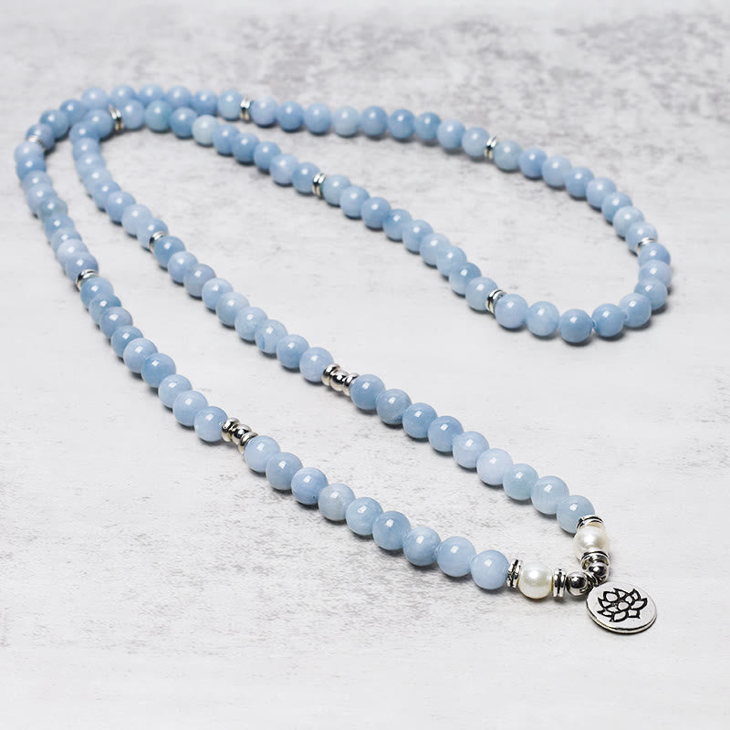 108 Beads Aquamarine Gemstone Mala for Meditation & Healing