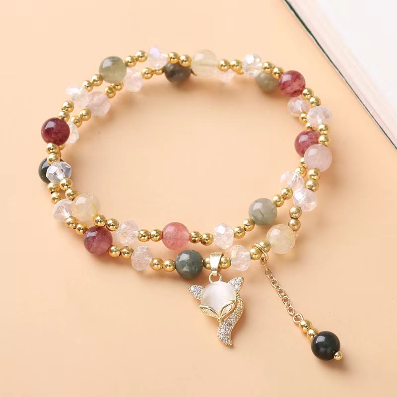 Multicolored Rutilated Quartz Spiritual Protection Double Wrap Bracelet