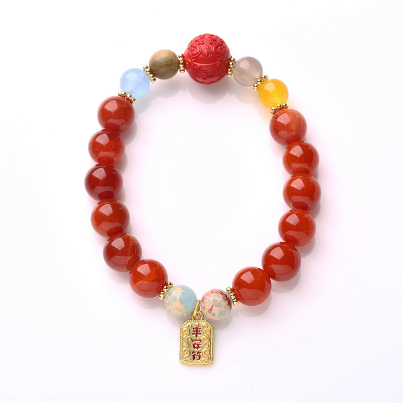 Red Agate Peace Talisman Confidence Bracelet 10mm Beads