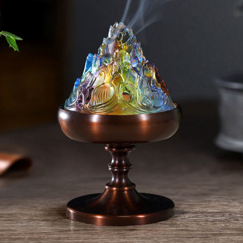 Liuli Crystal Mountain Incense Burner for Meditation and Healing