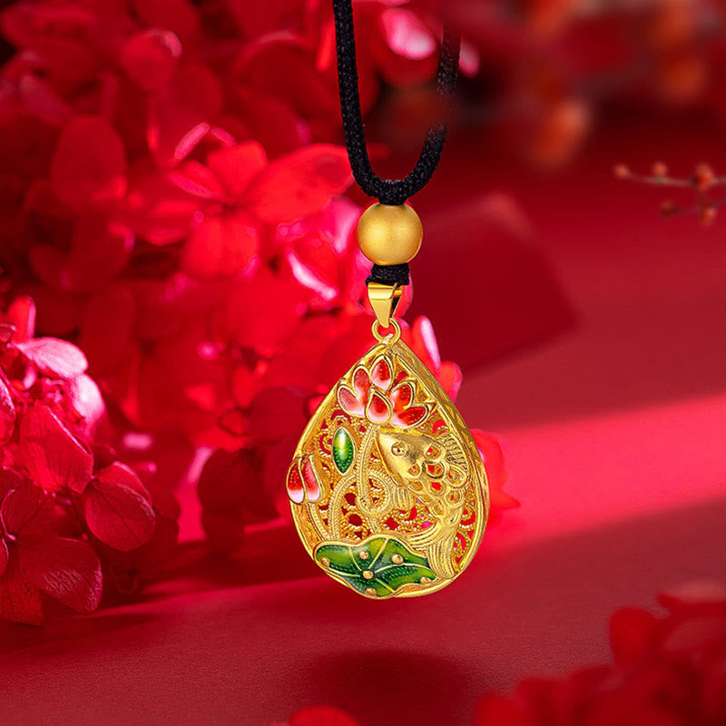 Copper Koi Fish Lotus Necklace 31mm Luck Pendant