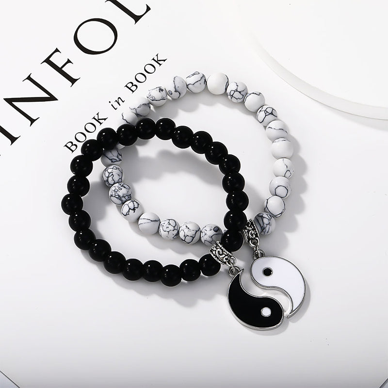 8 mm Yin-Yang-Armband mit schwarzem Onyx und weißem Türkis
