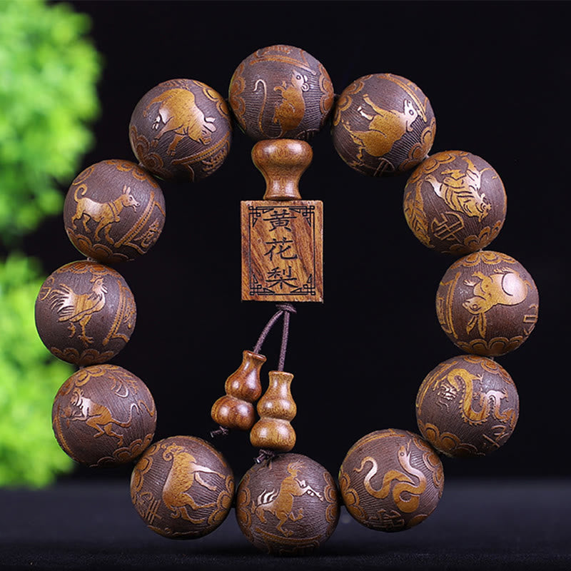 Chinesisches Sternzeichen-Armband aus Rosenholz | 12 Sternzeichen-Perlen Wärme