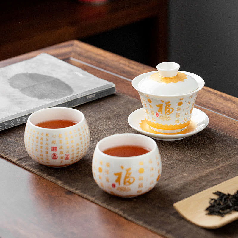 Keramik-Gaiwan mit Fu-Charakter, 150 ml, Meditationstee-Set