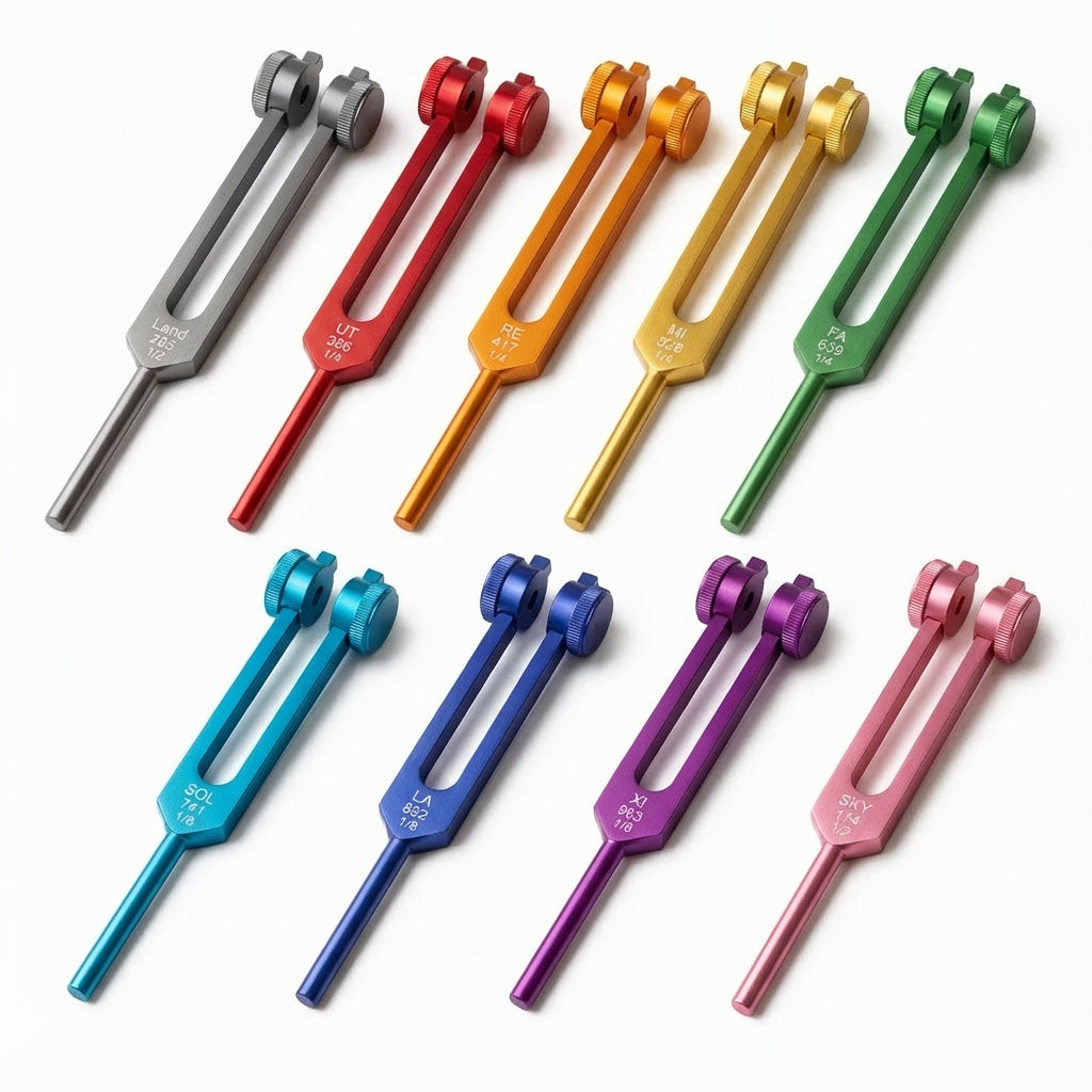 32-teiliges Solfeggio-, Chakra- und Humanbiologie-Stimmgabel-Komplettset