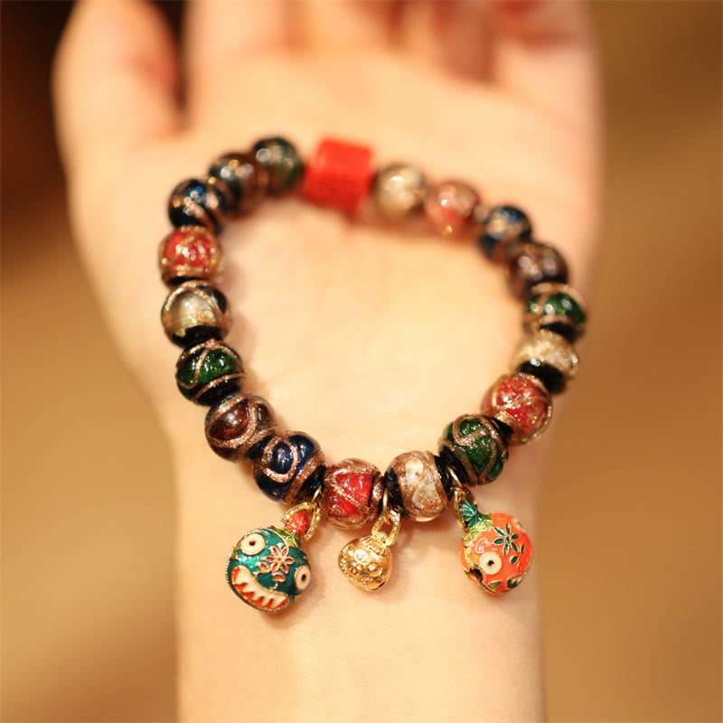 Tibetan Gold Swallowing Beast Fortune Bead Bracelet 10mm