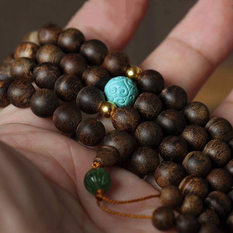 108 Holz-Mala-Perlen, Adlerholz, Türkis-Armband für Meditation
