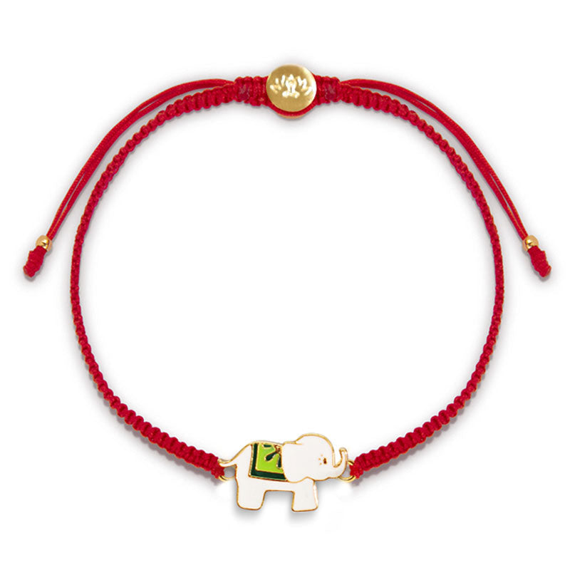 Sterling Silver Red String Elephant Bracelet for Luck & Protection