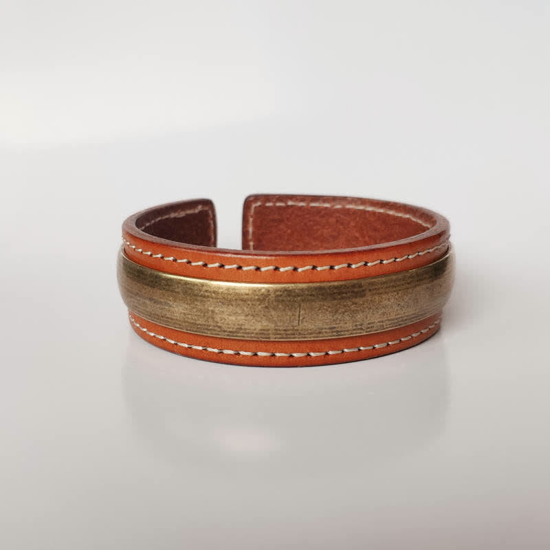 Om Mani Padme Hum Copper Leather Peace Cuff Bracelet Unisex