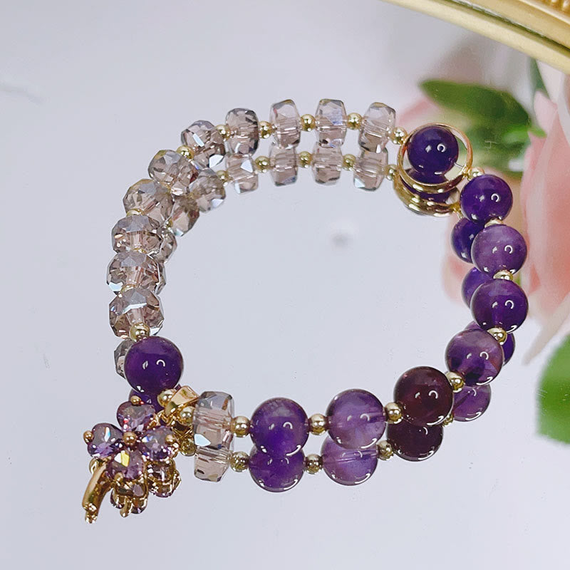 Amethyst-Kristallarmband mit vierblättrigem Kleeblatt zur Heilung