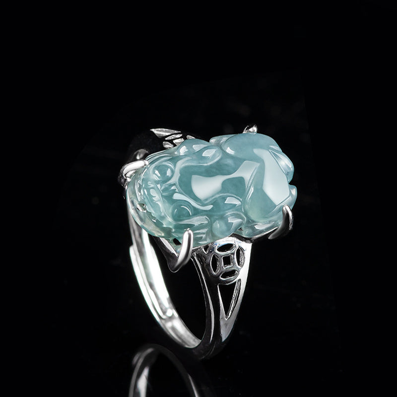 Sterling Silber Jade Pixiu Ring für Reichtum und Glück