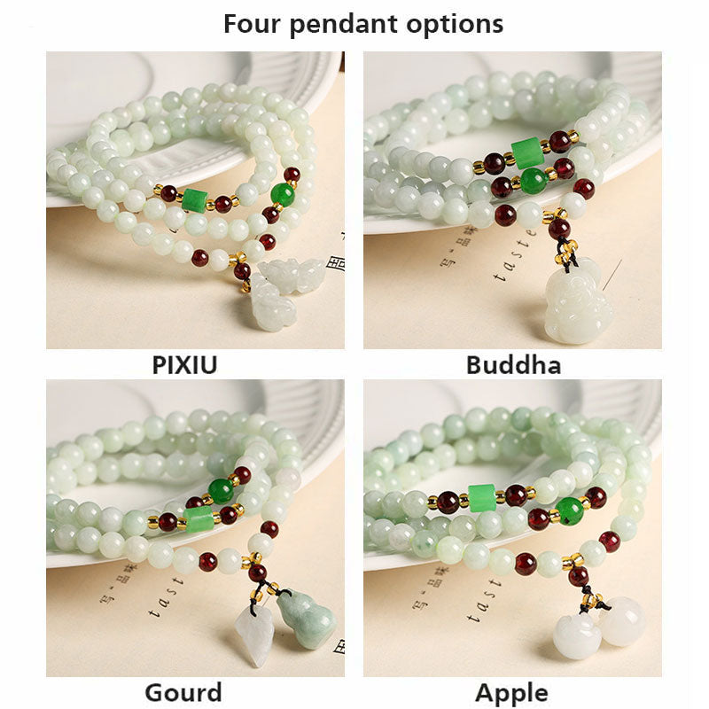 6 mm Jade-Überfluss-Armband mit Pixiu- und Buddha-Anhängern