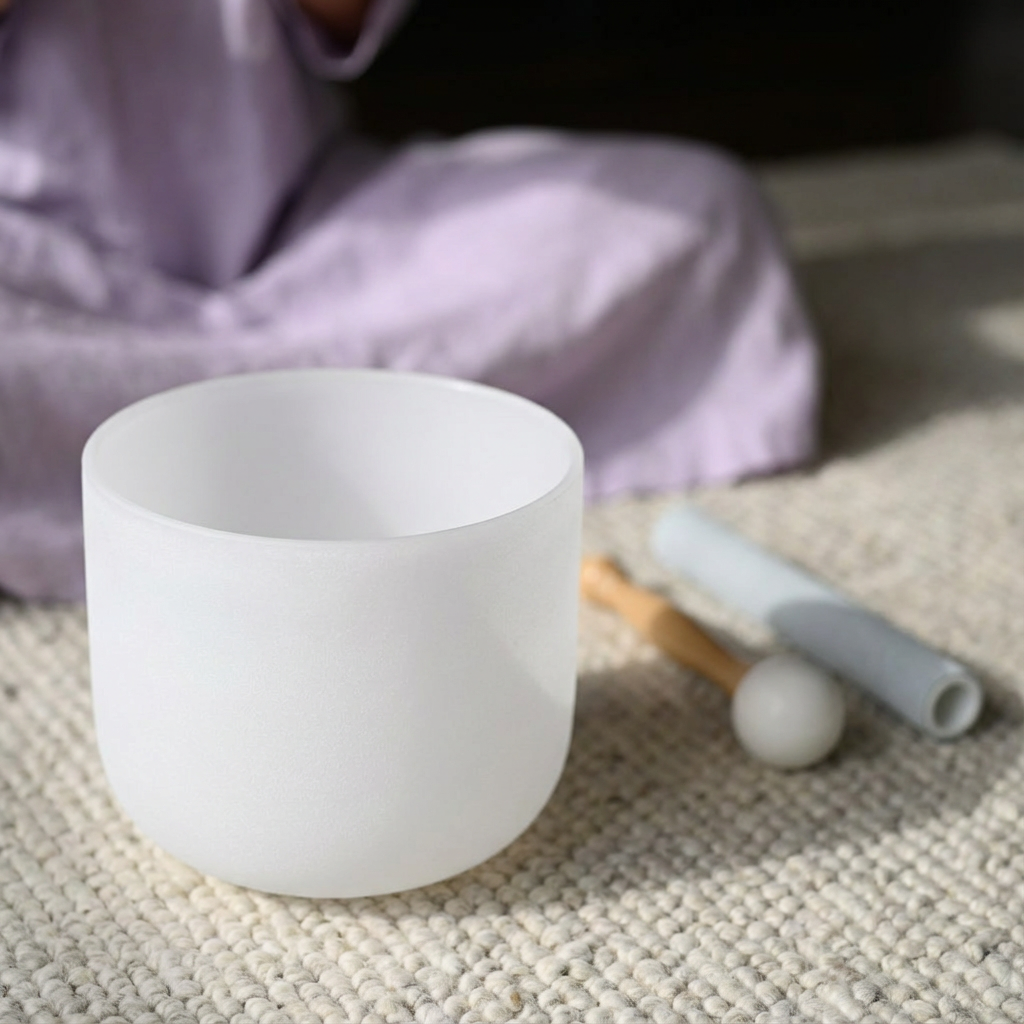 8" Klangschale aus weißem Quarzkristall