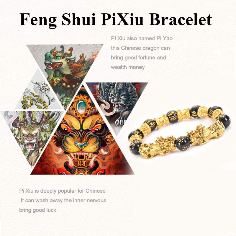 Unisex-Reichtumsarmband mit doppeltem Pixiu-Obsidian, 12 mm