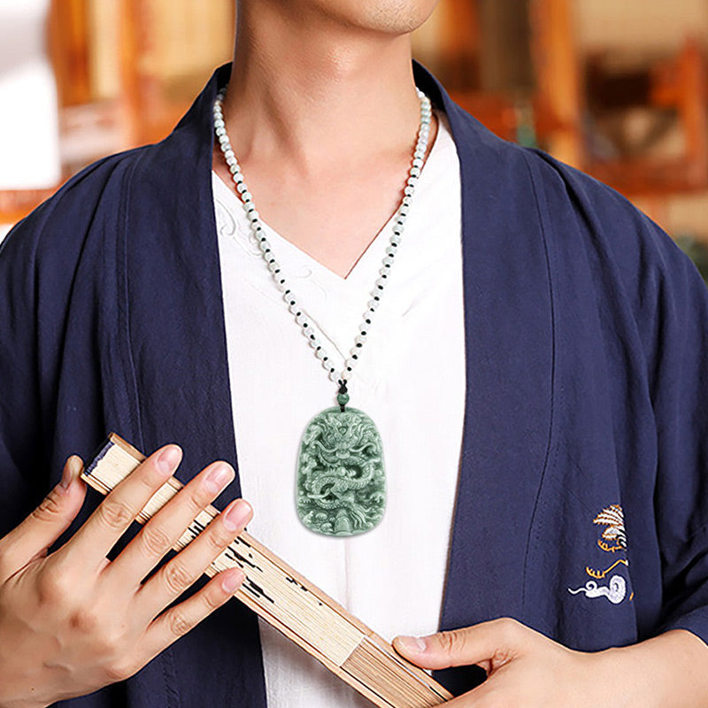 Handgemachte Jade-Drachen-Wohlstandskette mit 6 mm Perlen