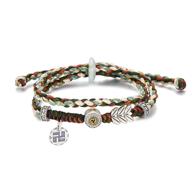 925 Sterling Silver Swastika Wheat Spiritual Luck Bracelet