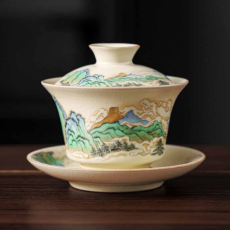 Panorama Keramik Gaiwan 12 cm Zen-Teetasse mit Deckel
