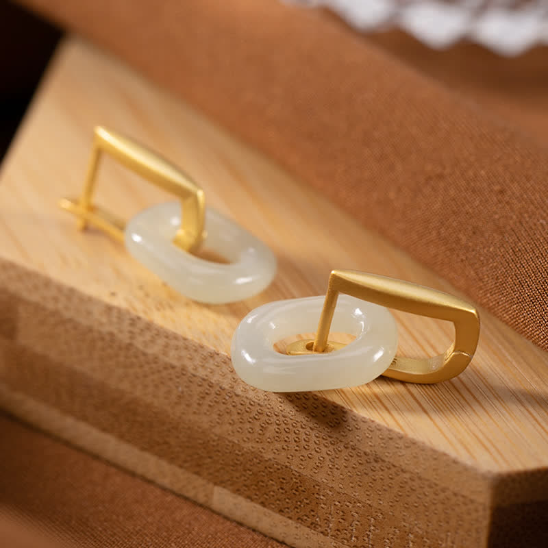 Weiße Jade-Ohrringe 925 Sterling Silber für Glück und Schutz