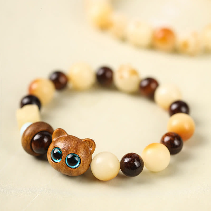 Bodhi Seed Sandelholz Katze Peace Armband 14–17 cm Unisex