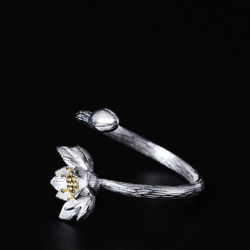 Verstellbarer Lotusring aus Sterlingsilber für Segen und Gleichgewicht
