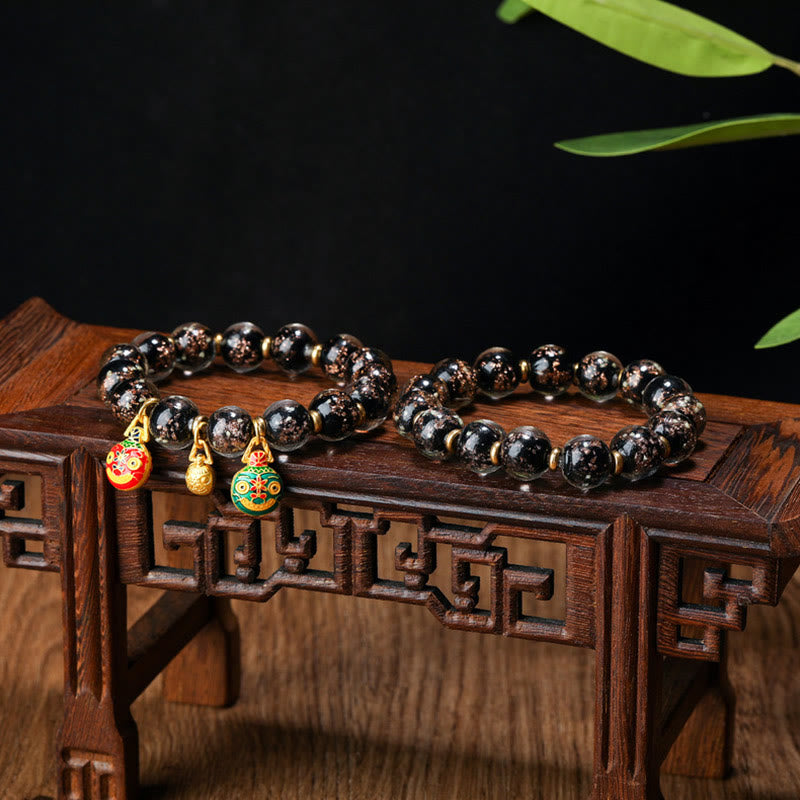 Gold Swallowing Beast Luminous Liuli Glass 12mm Bracelet