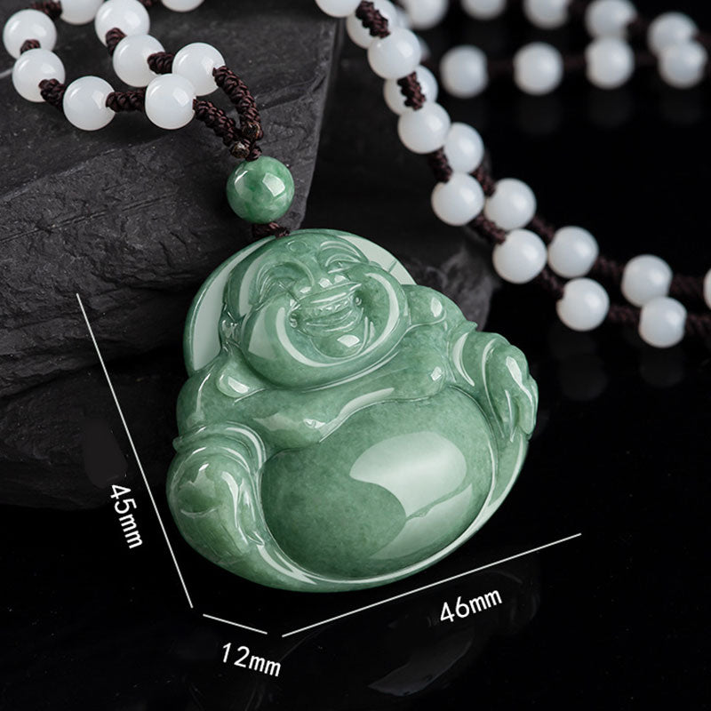 Lachender Buddha Cyan Jade Harmonie Halskette