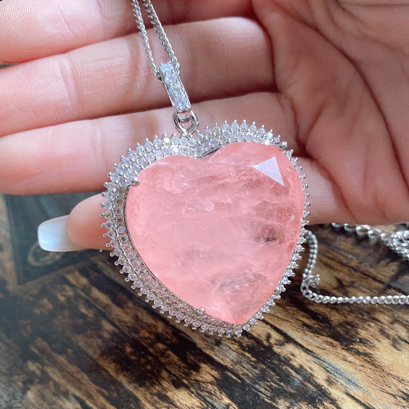 32mm Rose Quartz Heart Necklace for Love & Healing