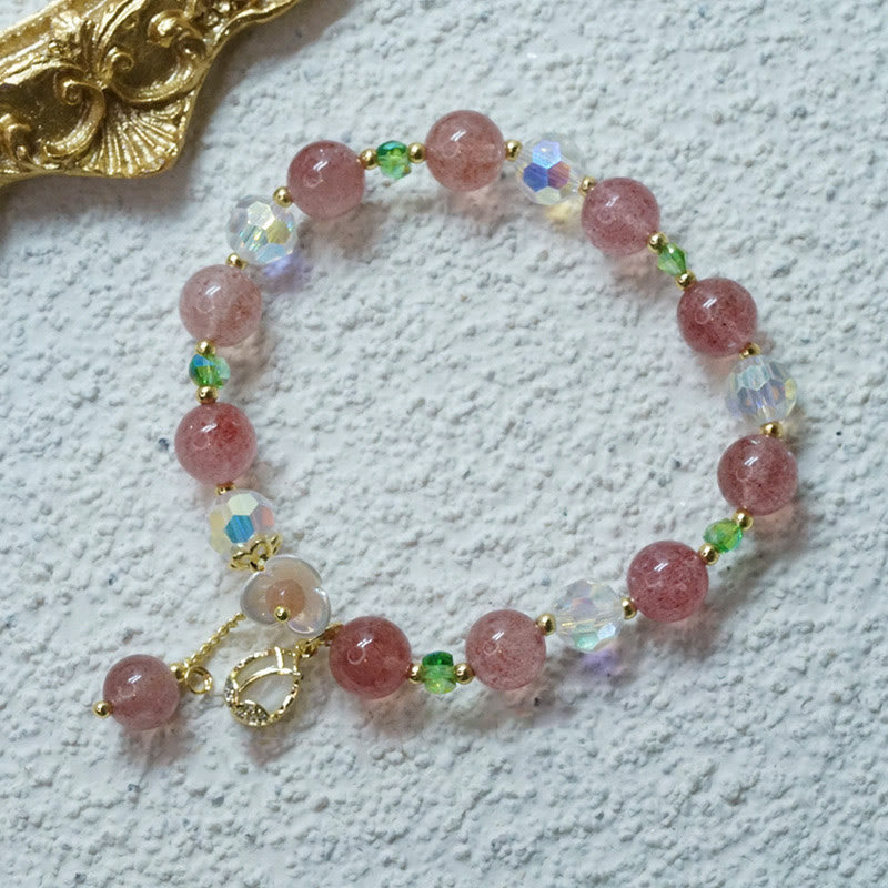Strawberry Quartz Fluorite Healing Bracelet for Emotional Clarity