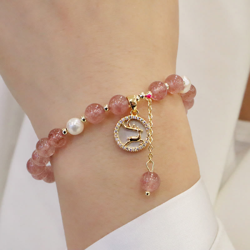 Strawberry Quartz Healing Bracelet with Fu Charm for Love & Luck