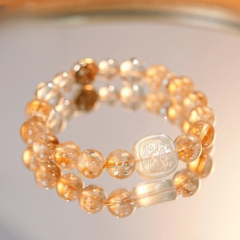 8–10 mm Topas, Citrin, Tigerauge, Zakiram, Göttin des Reichtums, Armband