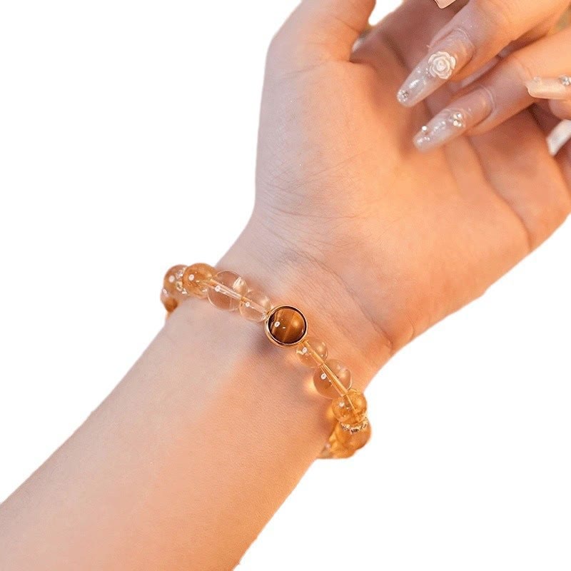 8–10 mm Topas, Citrin, Tigerauge, Zakiram, Göttin des Reichtums, Armband