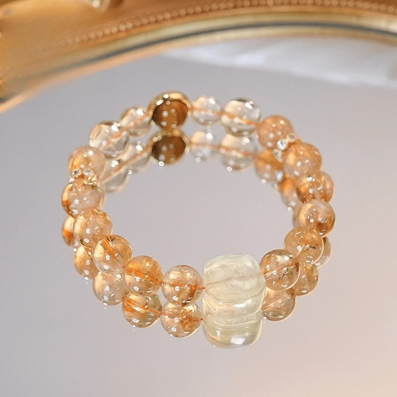 8–10 mm Topas, Citrin, Tigerauge, Zakiram, Göttin des Reichtums, Armband
