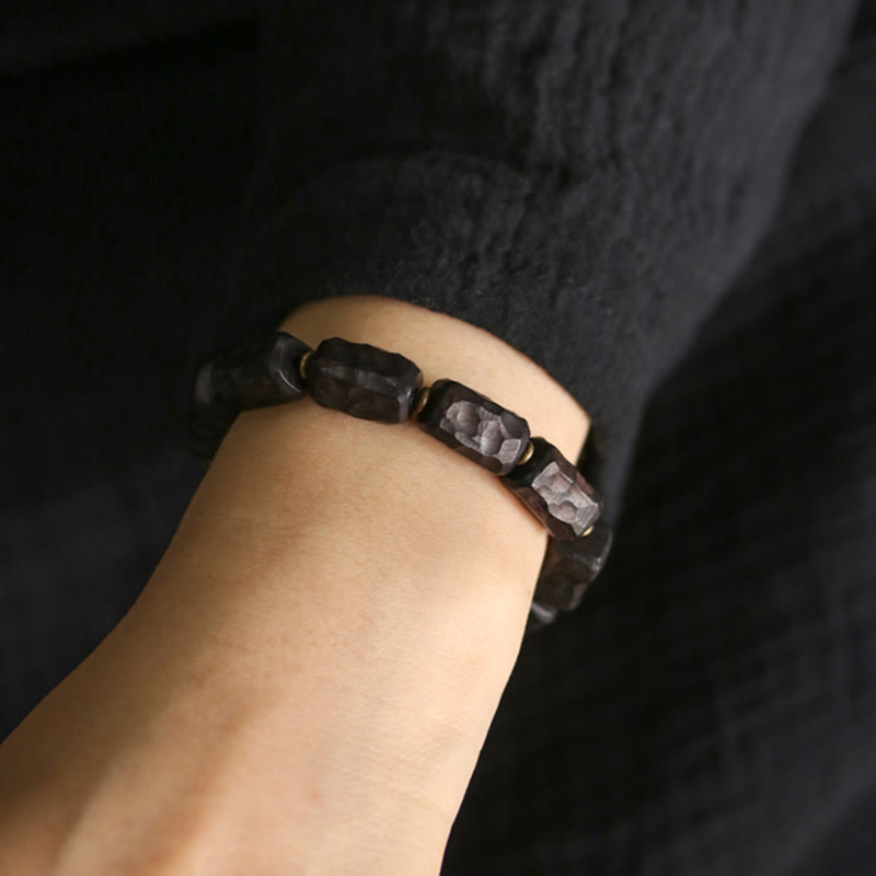 8,5 mm Ebenholz-Peace-Armband mit Kupferringen, 14–17,5 cm