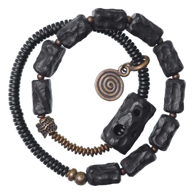 8,5 mm großes Peace-Armband aus Ebenholz und rotem Achat, doppelt gewickelt