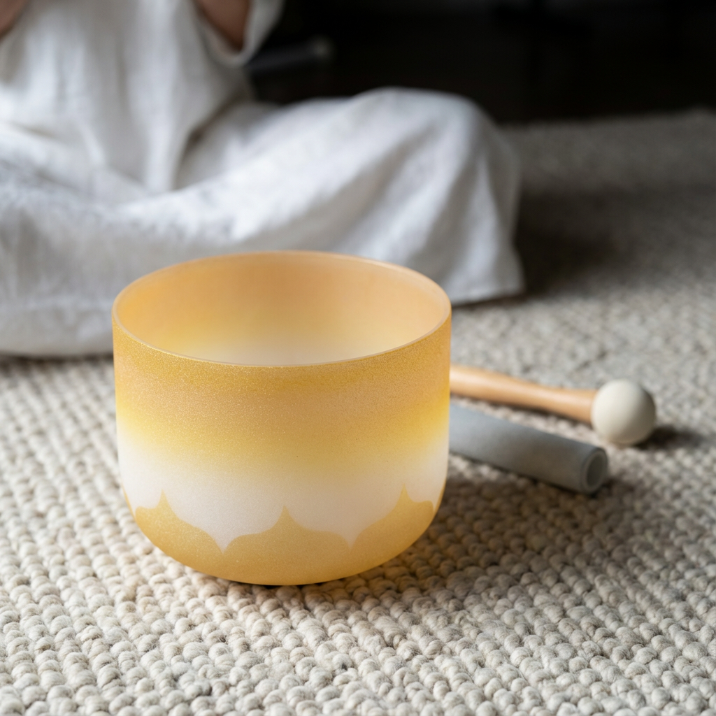 8" Kristallklangschale mit goldenem Lotus-Design