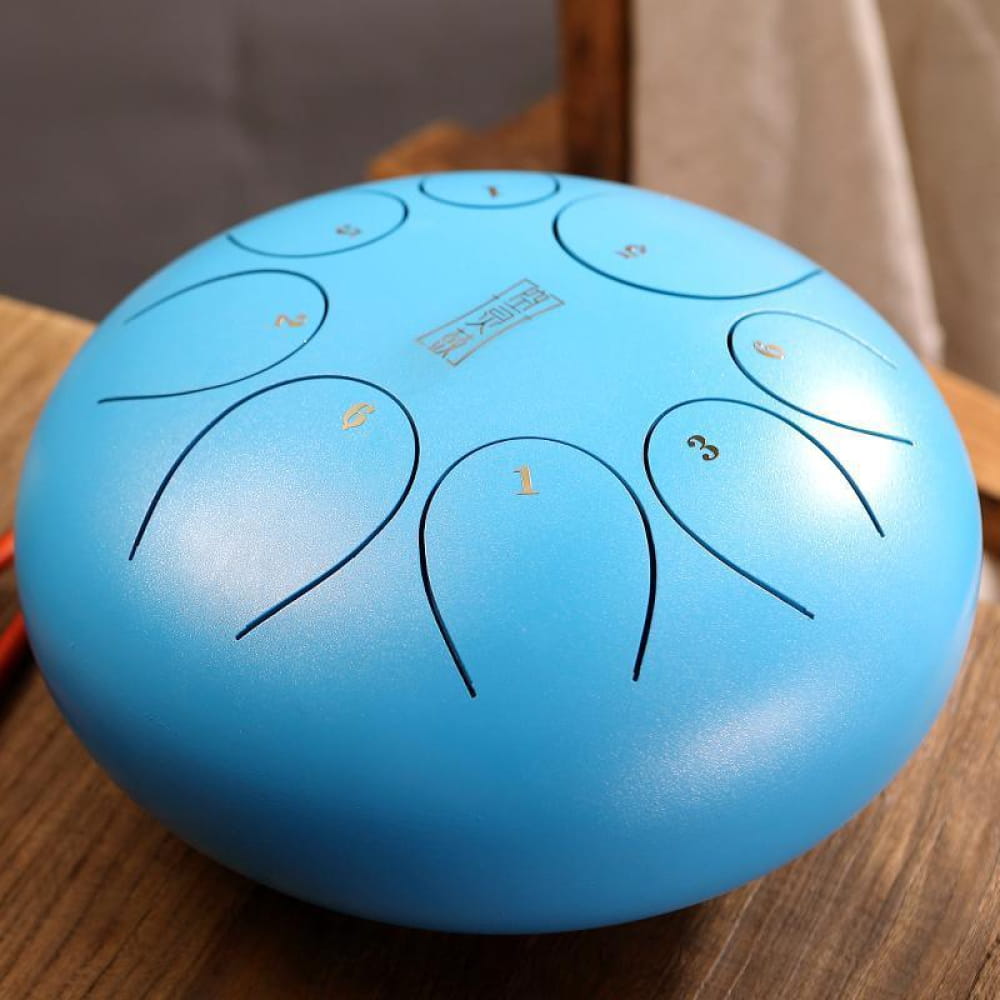 Light blue 8 inch Steel Tongue Drum with tonal sections, F Key for children