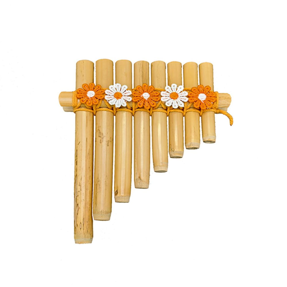 Pan flute adorned with orange and white daisies in 8-Pipe Bamboo Pan Flute DIY Kit