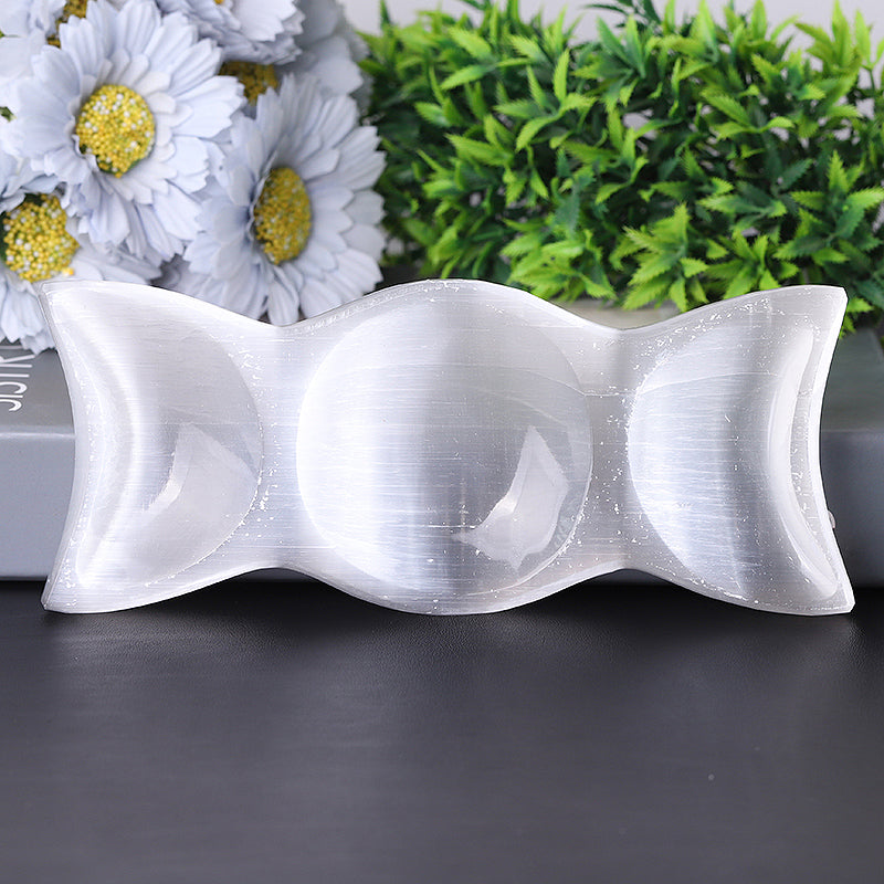 8" poliertes Selenit-Dreifachschalen-Dekor für Meditation