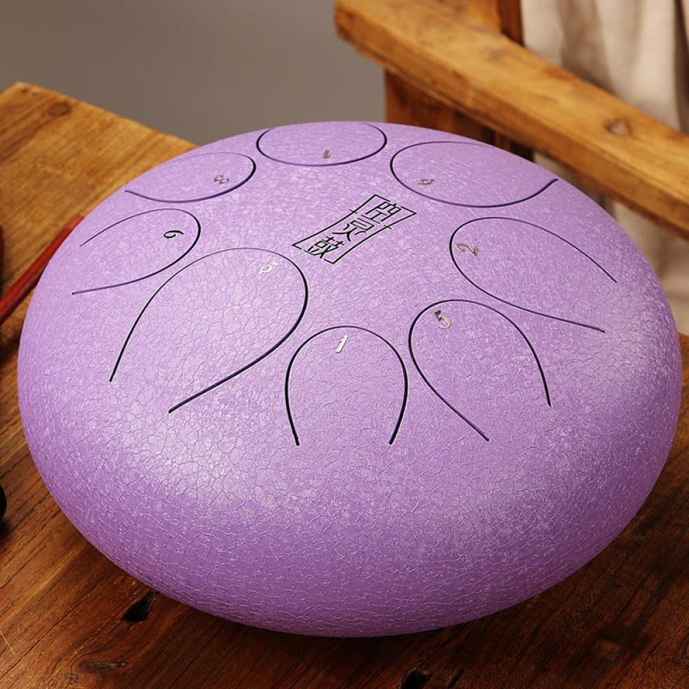 Purple steel tongue drum with tone markers in the 8-Tone C Key Alloy Steel Tongue Drum