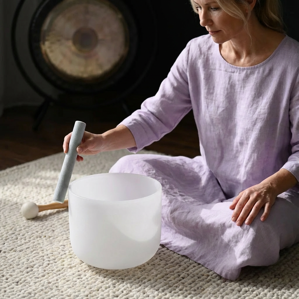 8" Klangschale aus weißem Quarzkristall