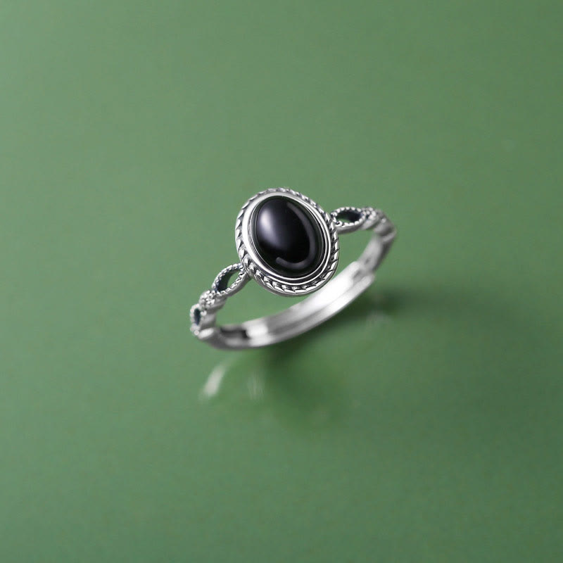 Black Onyx Fortune Ring in 925 Sterling Silver - Protection & Strength