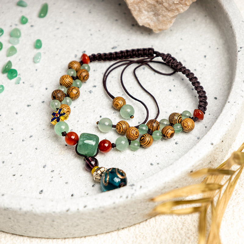 Green Aventurine Balance Protection Wenge Wood Adjustable Anklet