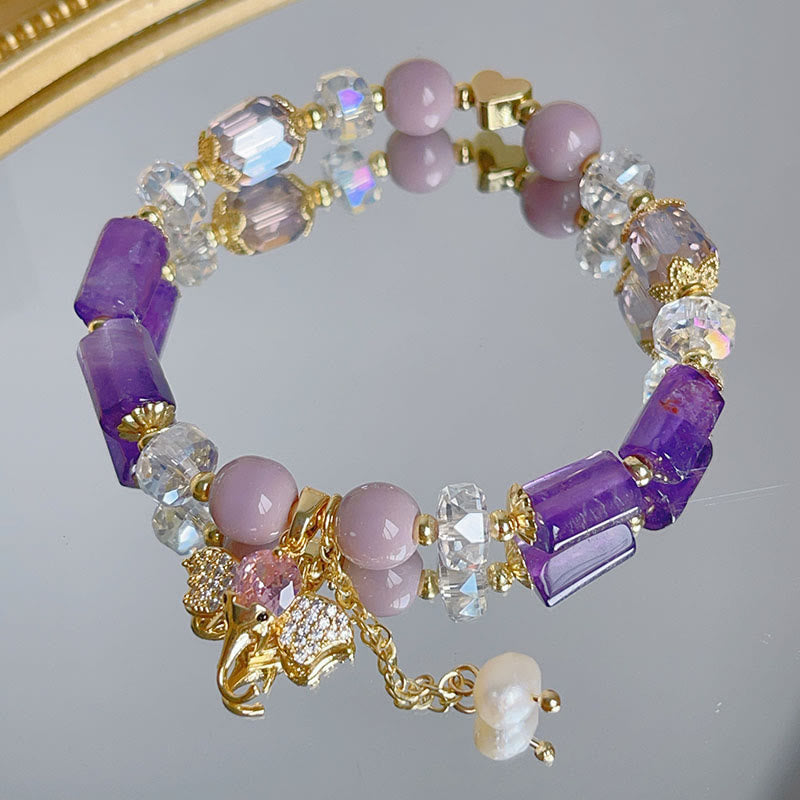 Amethyst Green Aventurine Elephant Charm Bracelet