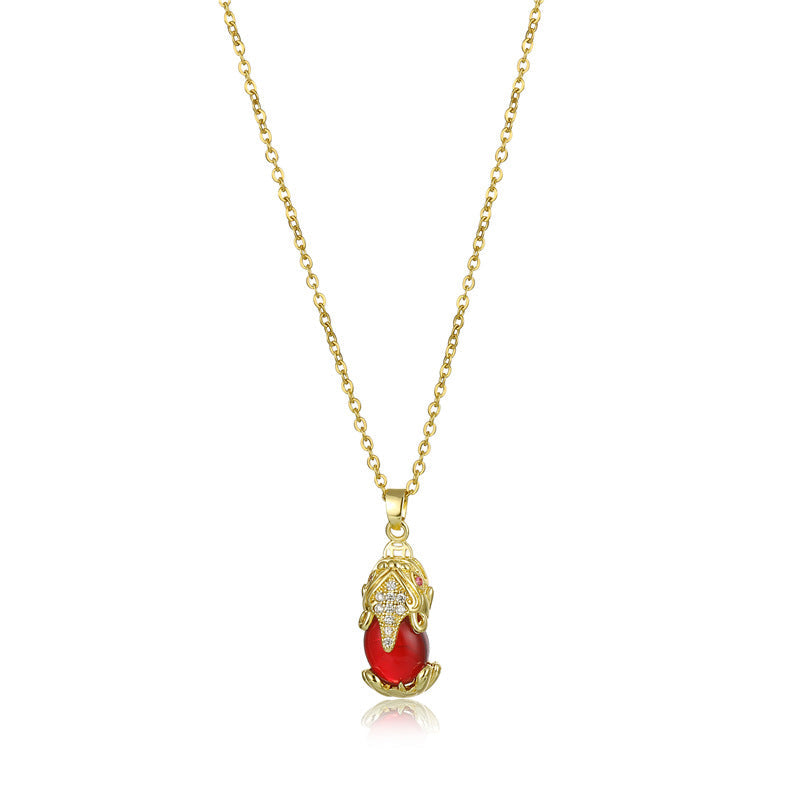 Pixiu Necklace with Natural Garnet, Agate & Jade for Wealth