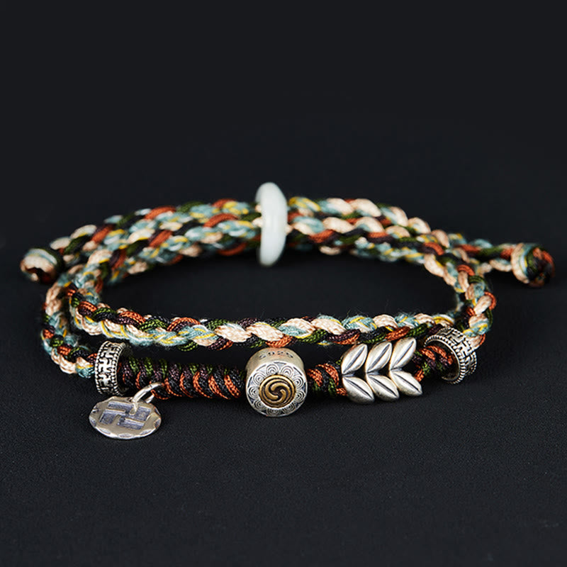 925 Sterling Silver Swastika Wheat Spiritual Luck Bracelet